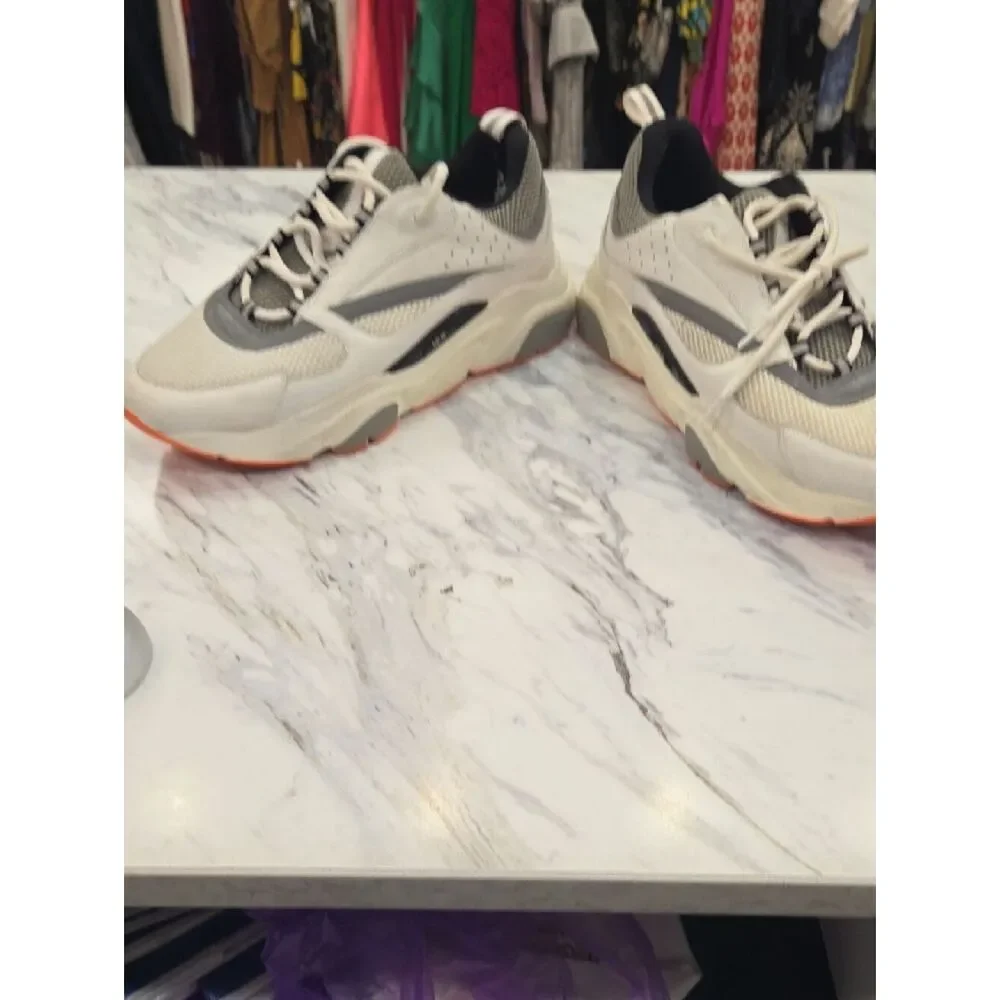 Dior Men’s Athletic Sneakers in White, Gray, Black with Orange Sole